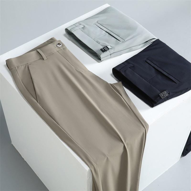 Summer Thin Casual Pants Belt Breathable Straight Trousers Men&