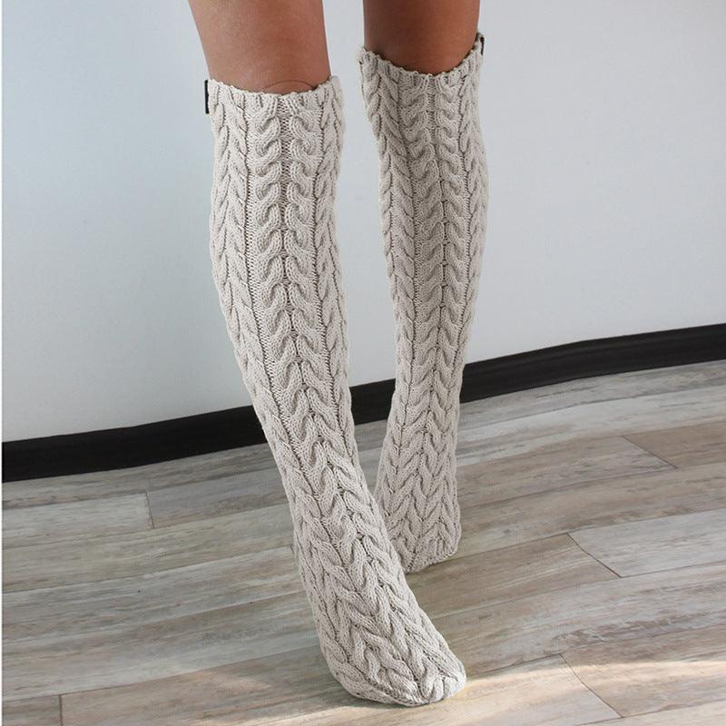 Three-color Twist Mid-calf Knitted Bunching Socks for Women