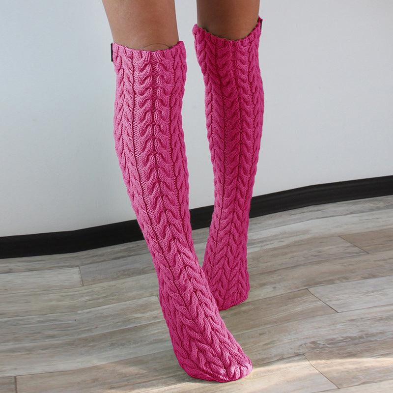 Three-color Twist Mid-calf Knitted Bunching Socks for Women