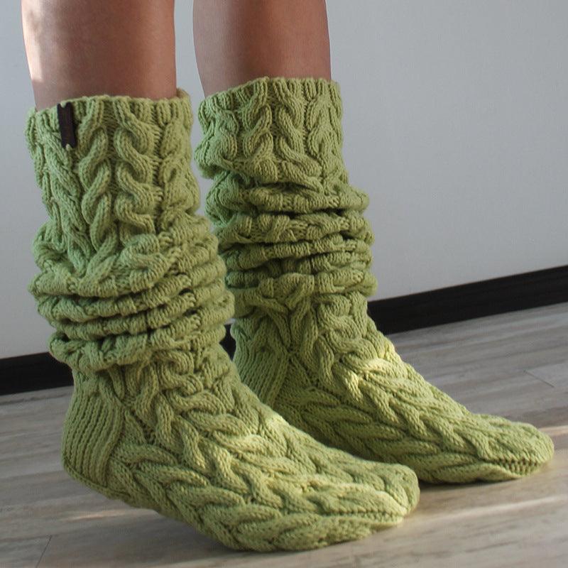 Three-color Twist Mid-calf Knitted Bunching Socks for Women