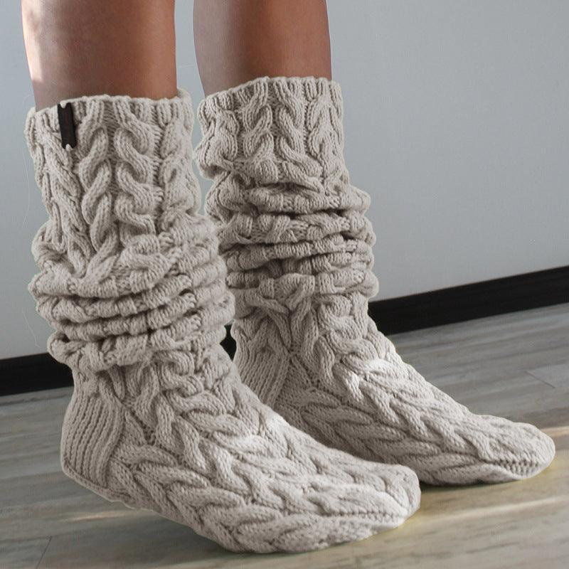 Three-color Twist Mid-calf Knitted Bunching Socks for Women - Your-Look