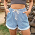 Tied Elastic Waist Curling Denim Shorts For Women - FASHION - Your-Look