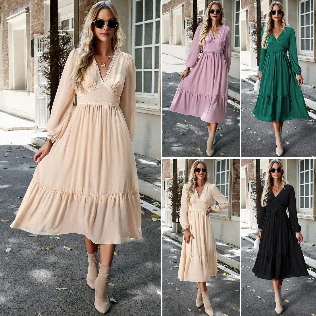 Timeless Elegance: Elegant Solid Color V-neck Long Dress - Your-Look
