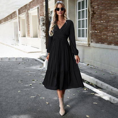 Timeless Elegance: Elegant Solid Color V-neck Long Dress