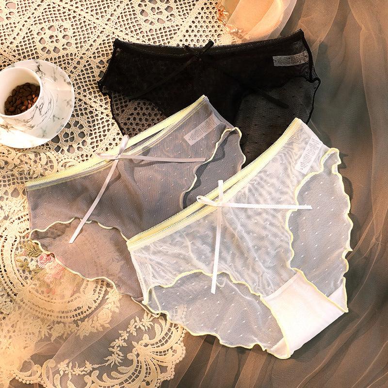 Transparent Underwear Confused Mesh Hot Lace Bow Ruffled Classic Briefs - FASHION - Your-Look