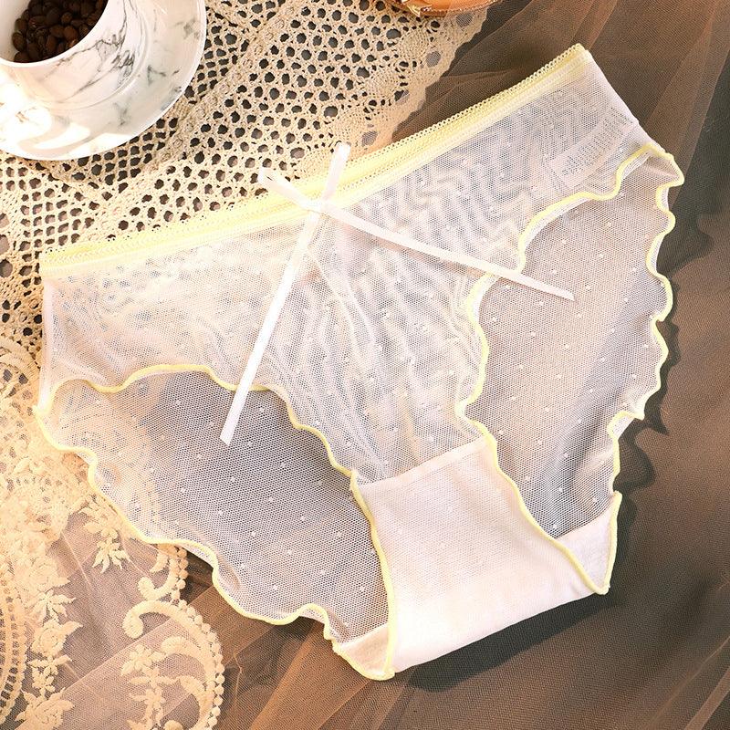 Transparent Underwear Confused Mesh Hot Lace Bow Ruffled Classic Briefs - FASHION - Your-Look