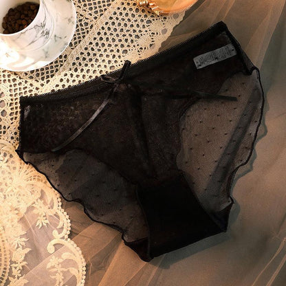 Transparent Underwear Confused Mesh Hot Lace Bow Ruffled Classic Briefs - FASHION - Your-Look