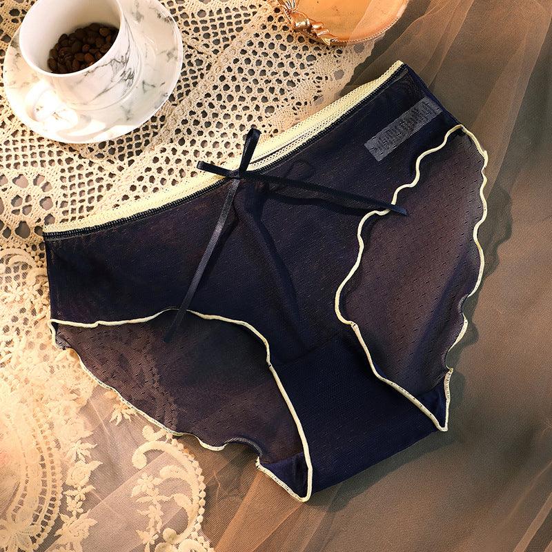 Transparent Underwear Confused Mesh Hot Lace Bow Ruffled Classic Briefs - FASHION - Your-Look