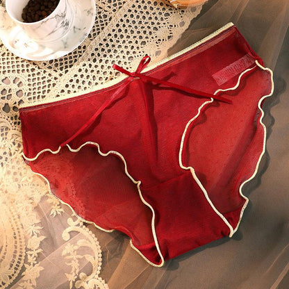 Transparent Underwear Confused Mesh Hot Lace Bow Ruffled Classic Briefs - FASHION - Your-Look