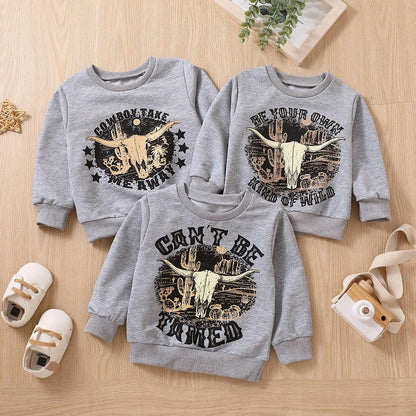 Grey Printed Letter Cow Head Children&