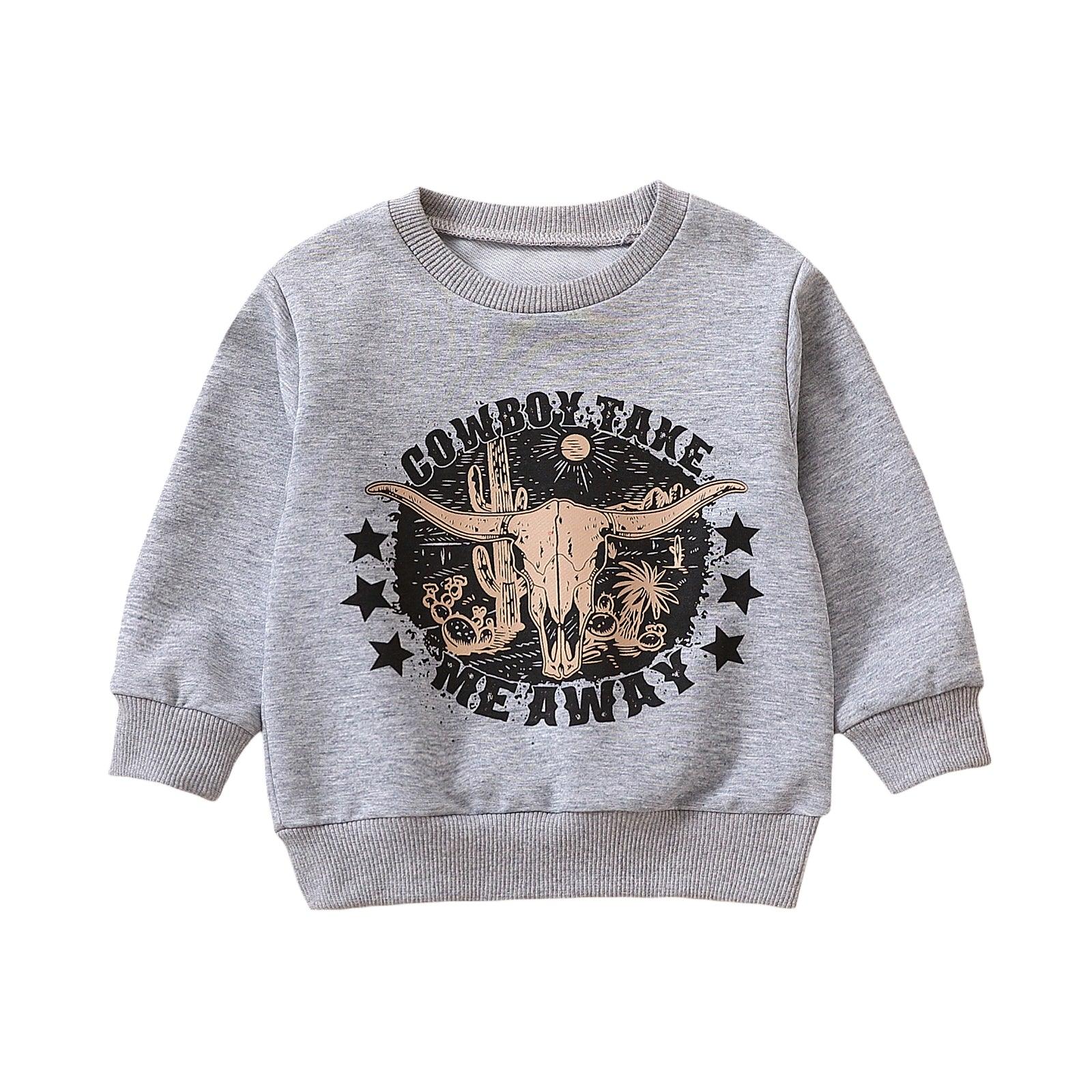 Grey Printed Letter Cow Head Children&