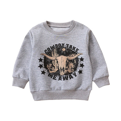 Grey Printed Letter Cow Head Children&