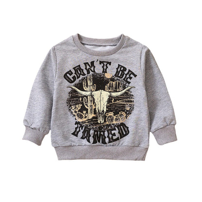 Grey Printed Letter Cow Head Children&