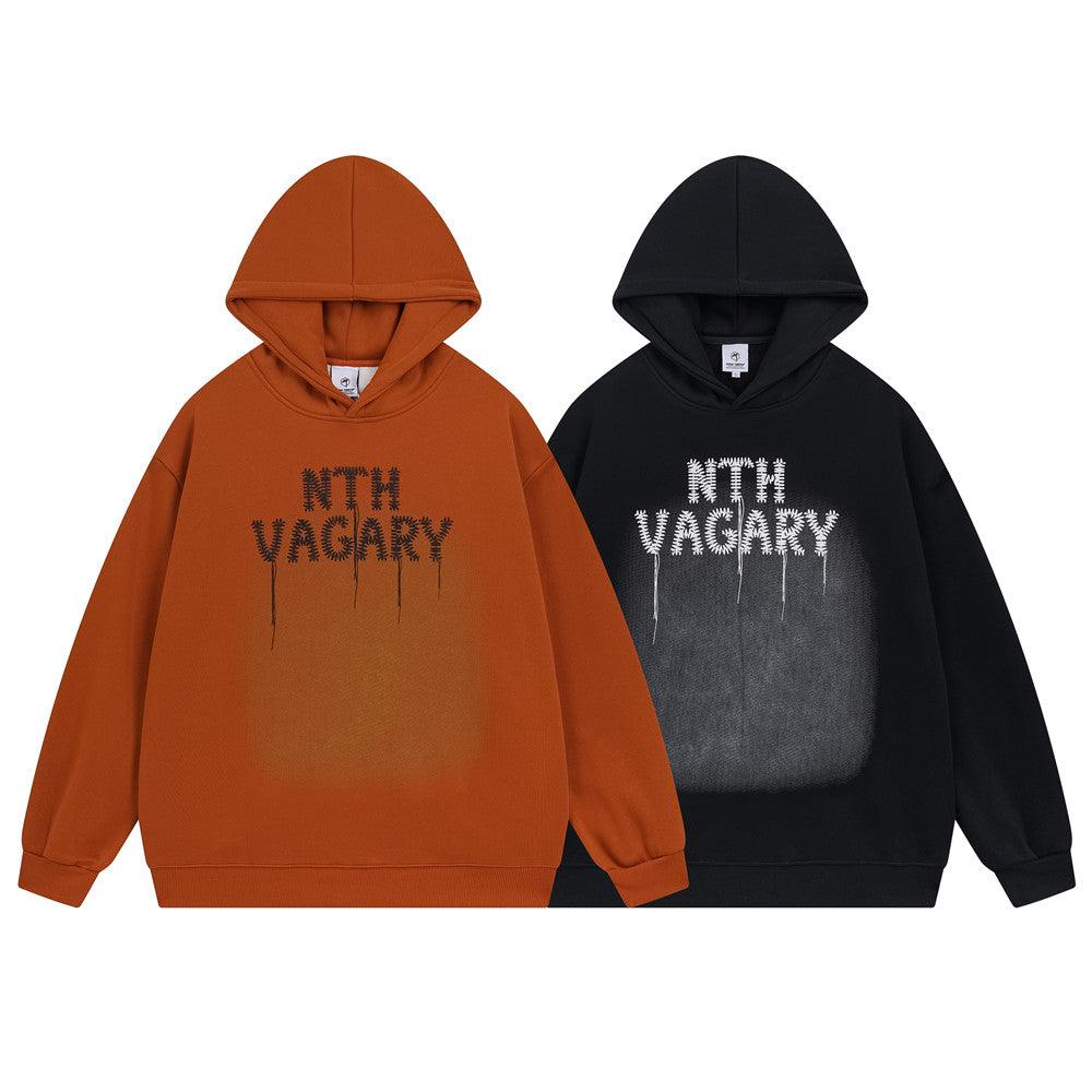 "Urban Elegance" Chain Embroidery Letters Velvet Padded Hooded Sweatshirt