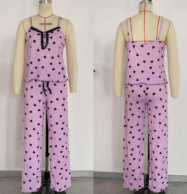 V-neck Pajamas Comfortable Home Button Suspenders Trousers Home Wear Suit - Your-Look