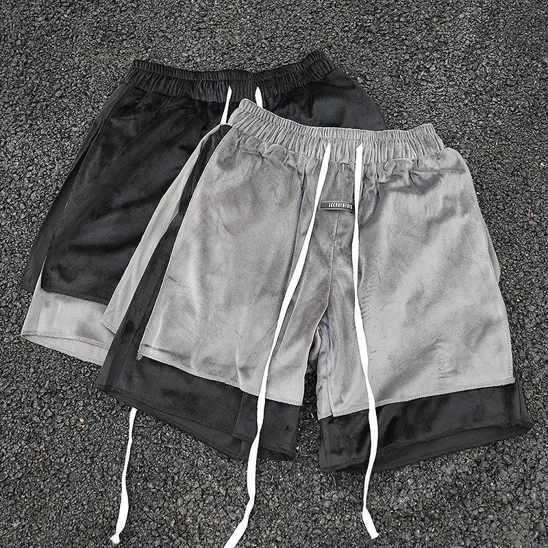 Velvet Double Layer Stitching Loose Drawstring Shorts - Fashion - Your-Look