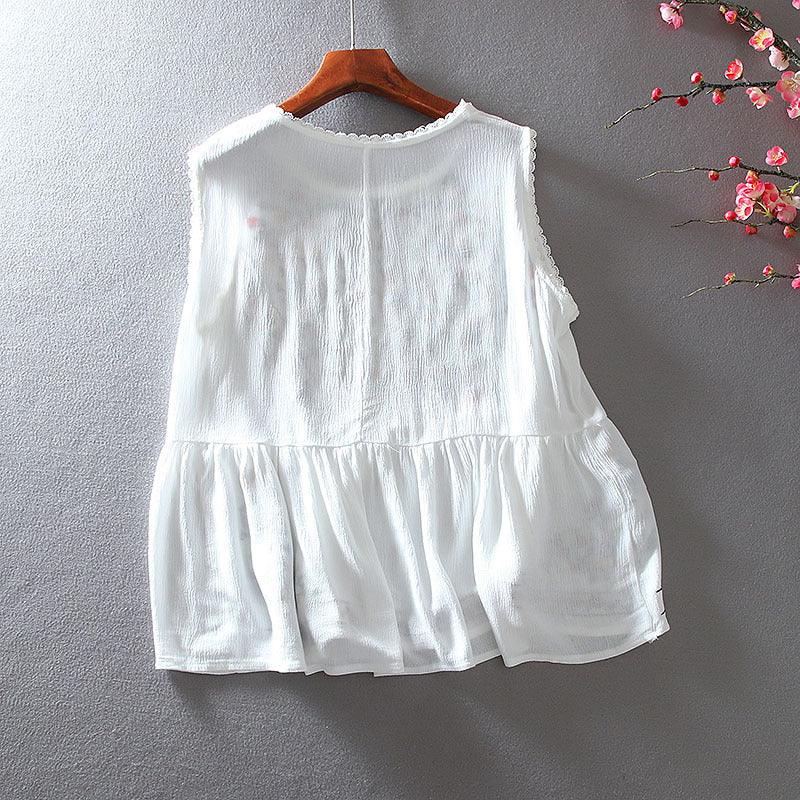 Loose Retro Embroidery Floral Top -  - Your-Look