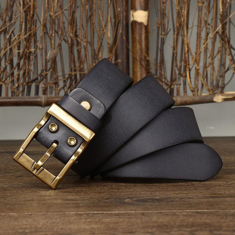 Vintage Classic - Retro Washed Matte Top-grain Leather Belt with Brass Buckle - Your-Look