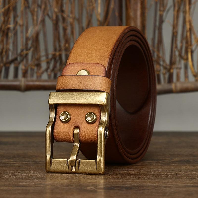 Vintage Classic - Retro Washed Matte Top-grain Leather Belt with Brass Buckle - Your-Look