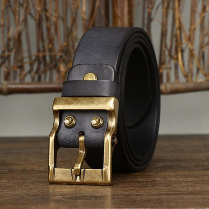 Vintage Classic - Retro Washed Matte Top-grain Leather Belt with Brass Buckle - Your-Look