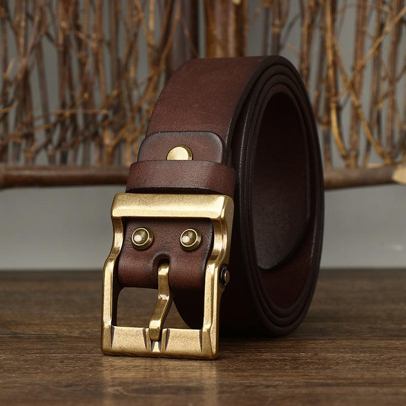 Vintage Classic - Retro Washed Matte Top-grain Leather Belt with Brass Buckle - Your-Look