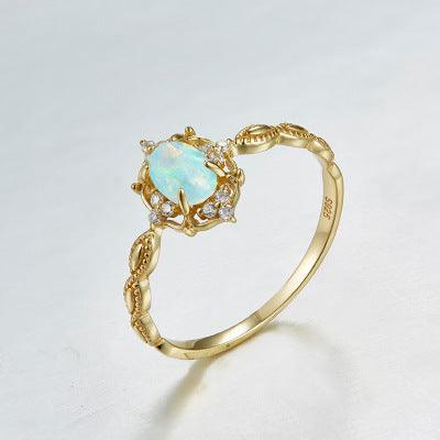Vintage Opulence: Japanese Natural Opal 925 Silver Ring with 10K Gold Plating - Your-Look