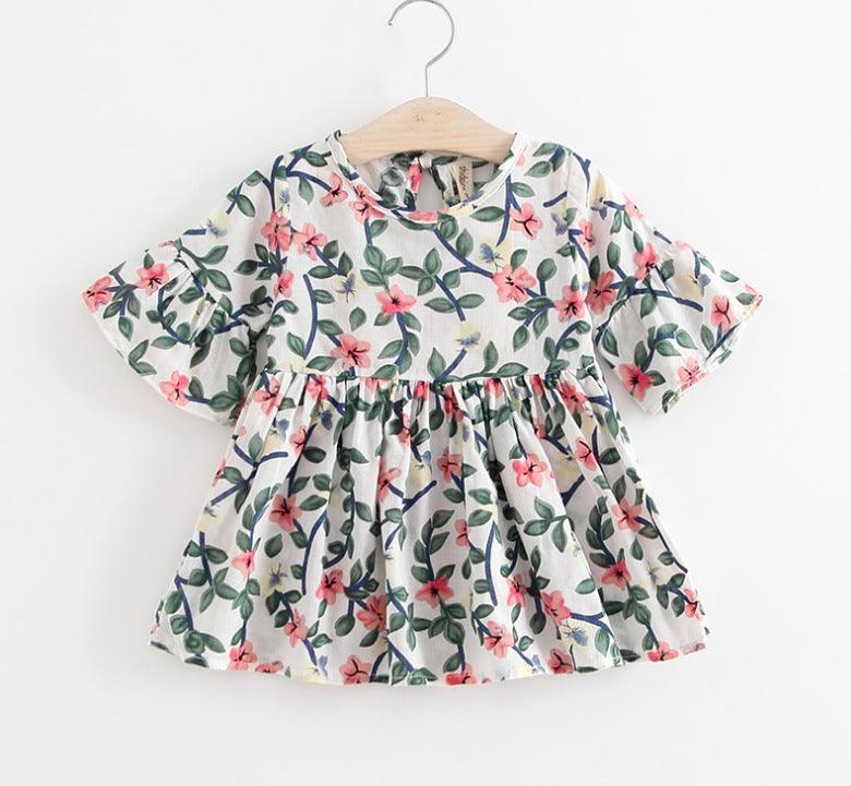 Girls Kids Skirts Flared Sleeve Printed Cotton Dress -  - Your-Look