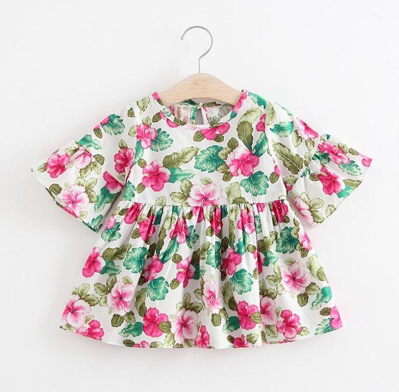 Girls Kids Skirts Flared Sleeve Printed Cotton Dress -  - Your-Look