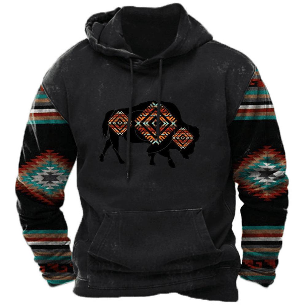"Wild Frontier" Cross-Border Western Style Bison Printed Hoodie