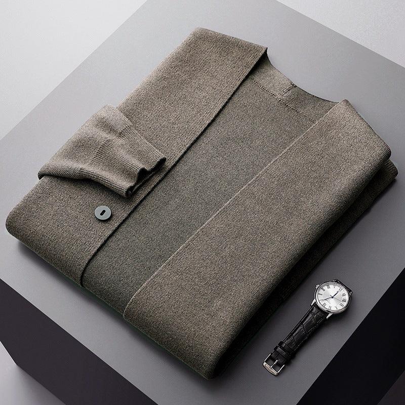 Wool Cardigan Male V-neck Knitted Color Matching Sweater Business Casual Loose Long Sleeve Cashmere Coat - Fashion - Your-Look