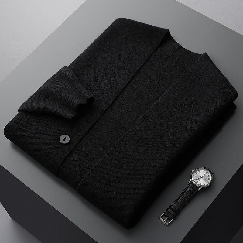 Wool Cardigan Male V-neck Knitted Color Matching Sweater Business Casual Loose Long Sleeve Cashmere Coat - Fashion - Your-Look