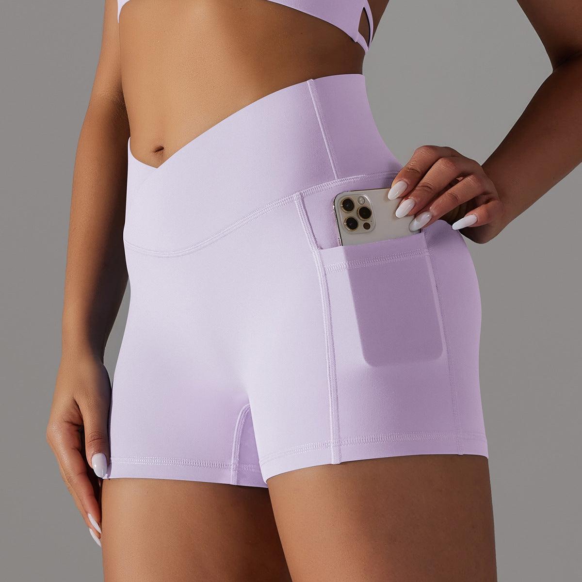 Yoga Shorts With Phone Pocket Design Fitness Sports Pants For Women Clothing - Your-Look