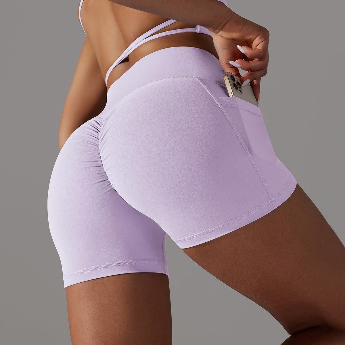 Yoga Shorts With Phone Pocket Design Fitness Sports Pants For Women Clothing - Your-Look