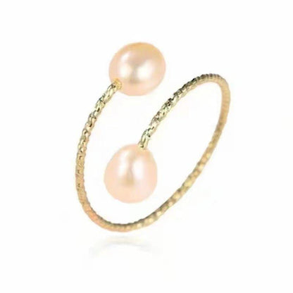 18k Gold Pearl Elastic Ring Au750 Color Gold Adjustable - Fashion - Your-Look