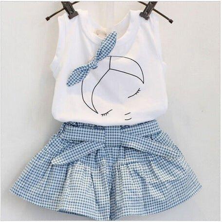 AiLe Rabbit Girls Fashion Clothes Set Short Sleeve Shirt Short Skirt 2 Piece Suits Cartoon Girl Bow Cotton Kids Clothes Set k1 -  - Your-Look